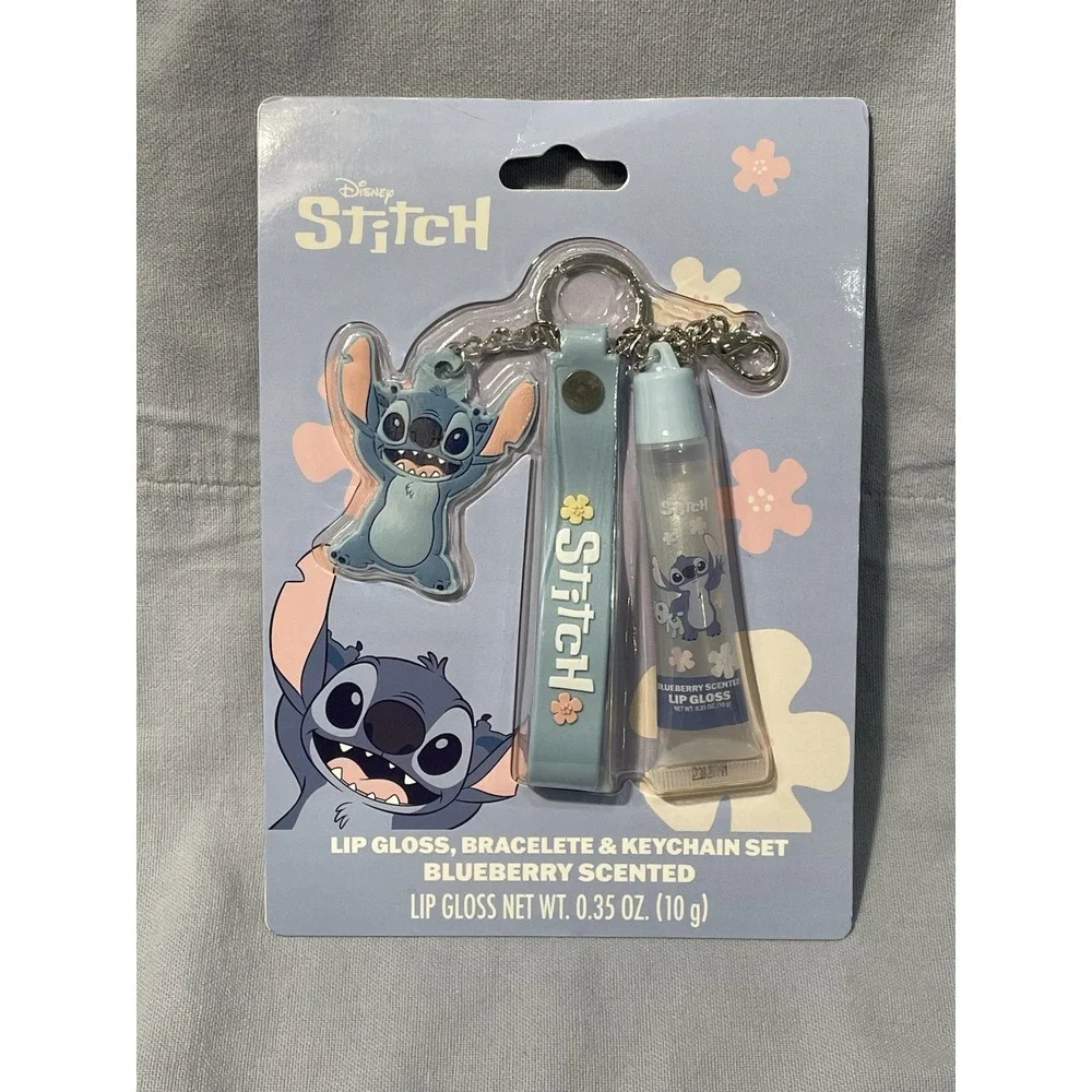 NEW Disney Stitch Blue Makeup Box Quilt-Like Mini Purse - Lip‎ Gloss - Hair Bows